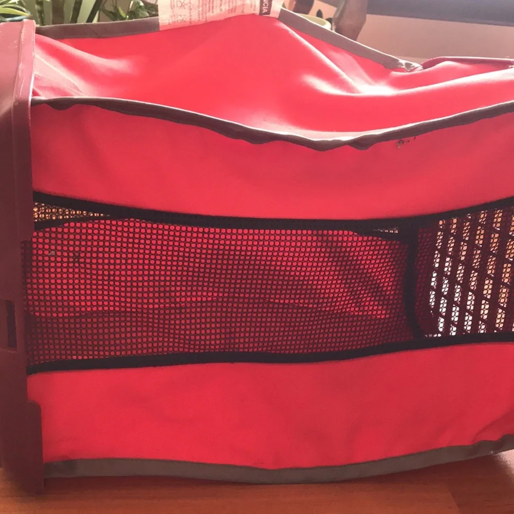 Red Pet Carrier with Metal Door